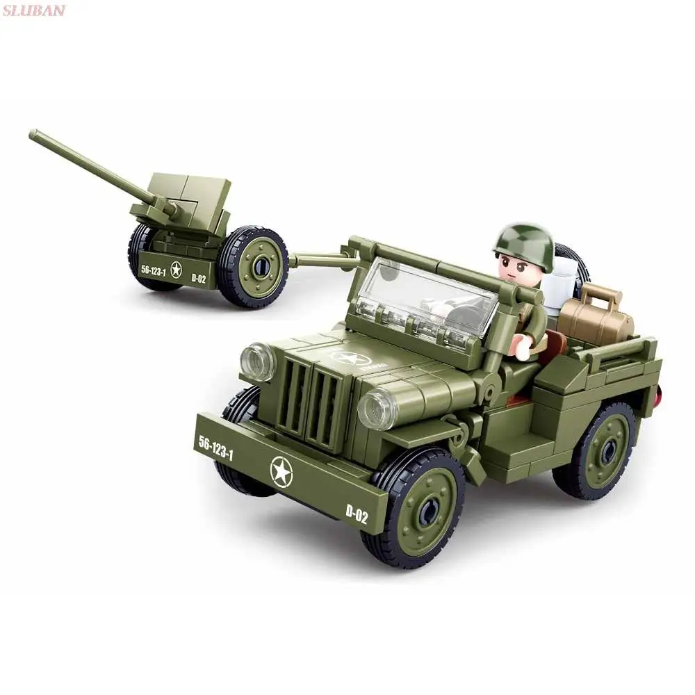 

WW2 Army Willys Jeep Car Trunk Normandy Model Military Building Block UK US Germany Figure 143PCS Bricks Classic Kids Toys Boys