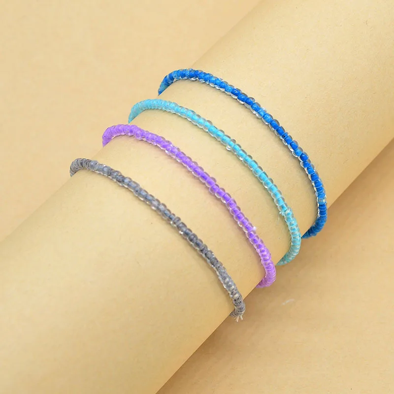 4 Pcs/Set Luminous Anklets For Women Fashion Simple Colorful Beads Glowing Elastic Ankle Chain On Foot Bracelet Summer Jewelry