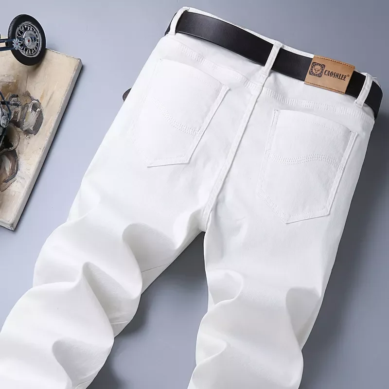 2022New Summer Men's White Stretch Regular Fit Jeans Classic Style Business Casual Cotton Slim Trousers Denim Pants Male Bra
