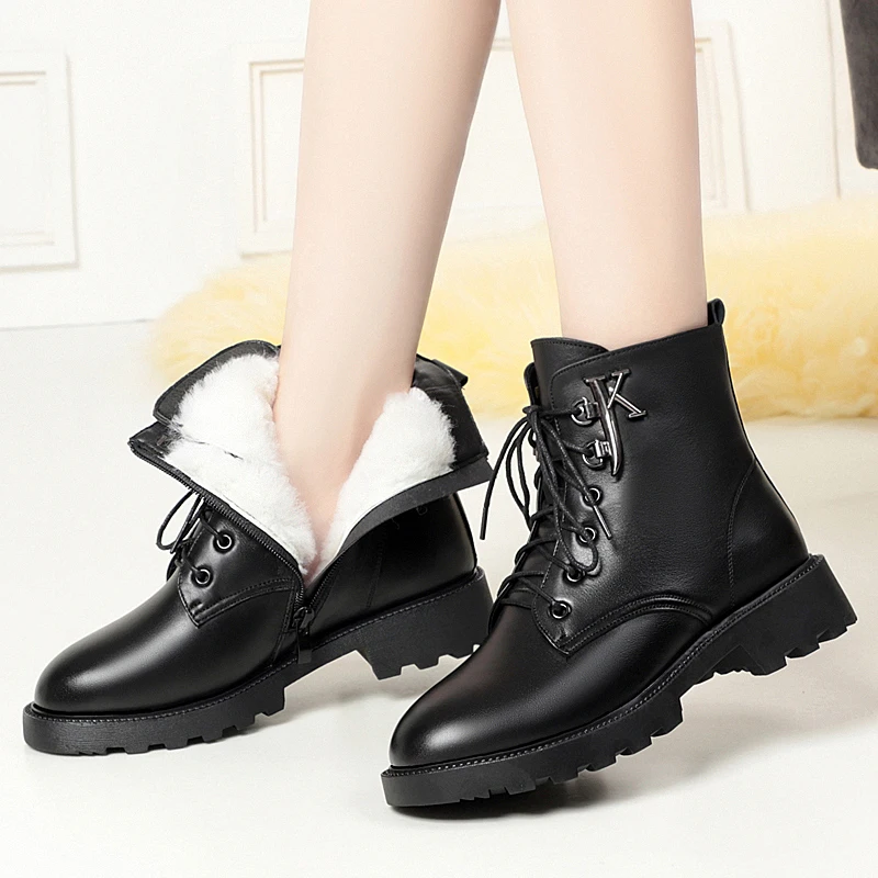 AIYUQI Women Winter Boots Wool Warm 2023 New Genuine Leather Women Boots Large Size 41 42 43 Anti-slip Marton Booties Women