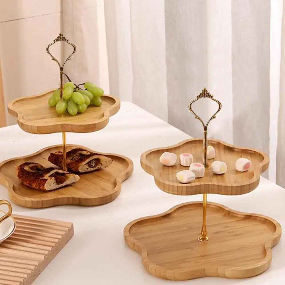 Бамбуковый деревянный сервировочный поднос многоуровневая тарелка с фруктами