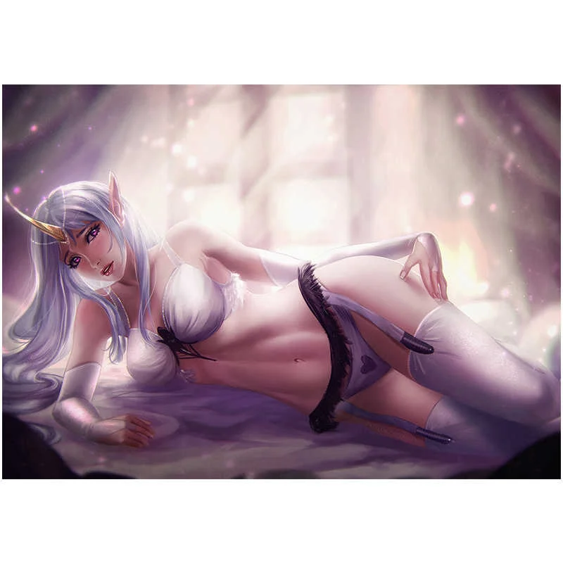 

Custom Print Pink White Lace Demon Nude 3D Sexy Anime Girl Art Poster HD Wall Art Canvas Painting Living Room Home Decor Picture