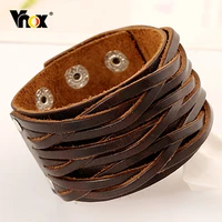 vnox 40mm wide wristband for men brown genuine leather band bangle with stainless steel clasp punk bracelet bangle