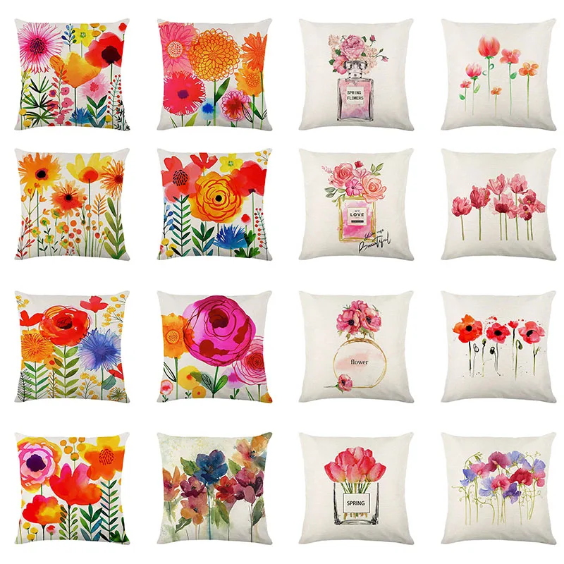

Watercolor Summer Flowers Pillows Case for Living Room Sofa Bed Pillow Covers 45x45cm Home Decor Decorative Pillows for Sofa