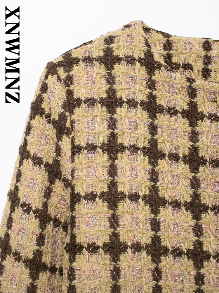 XNWMNZ 2024 новая осенняя женская повседневная куртка в клетку с круглым воротником и