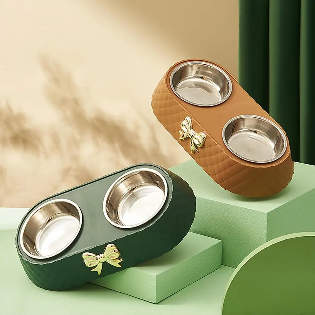

Bowl Accessories 201 Pet Bowl Double Decoration Food Detachable Steel Bow-tie Dogs Pet For Cats Stainless