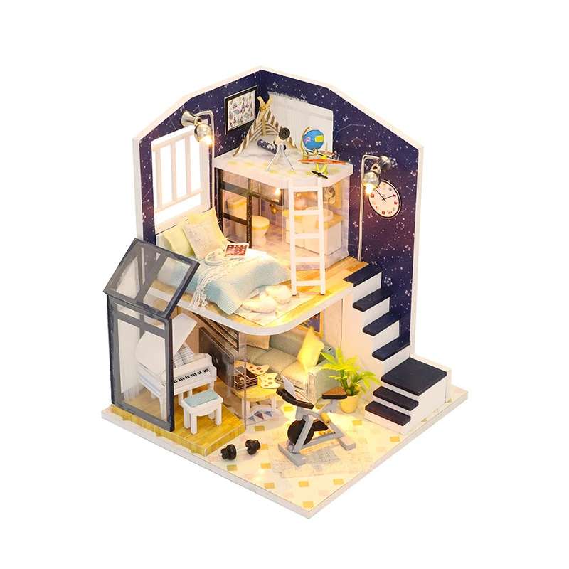 

Modern European-style Wooden DIY Dollhouse Shining Star Villa With Furniture Doll House Model Toy For Christmas Gift Surprise