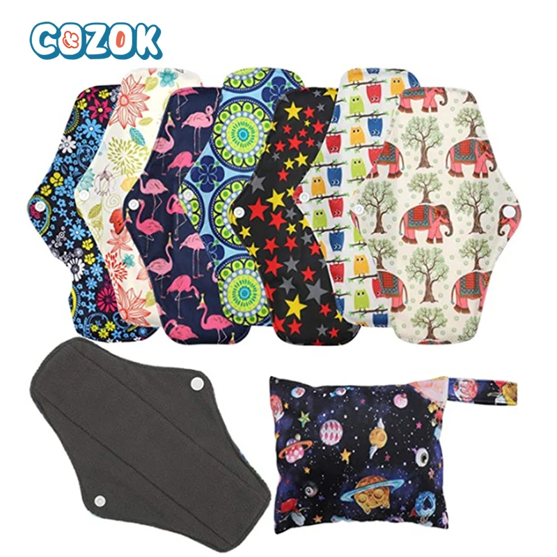 COZOK 30pcs Sanitary Napkin Postpartum Waterproof Washable Bamboo Diaper Button Bamboo Charcoal Reusable Women's Care Pad Tampon