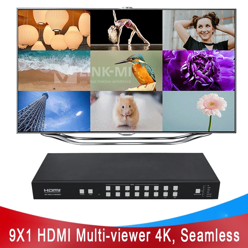 LINK-MI 4K 9x1 HDMI мультипросмотр с бесшовным переключателем 9 в 1 выход HDMI переключатель с поддержкой пульта дистанционного управления, кнопки, Фотоэлементы управления 1080P