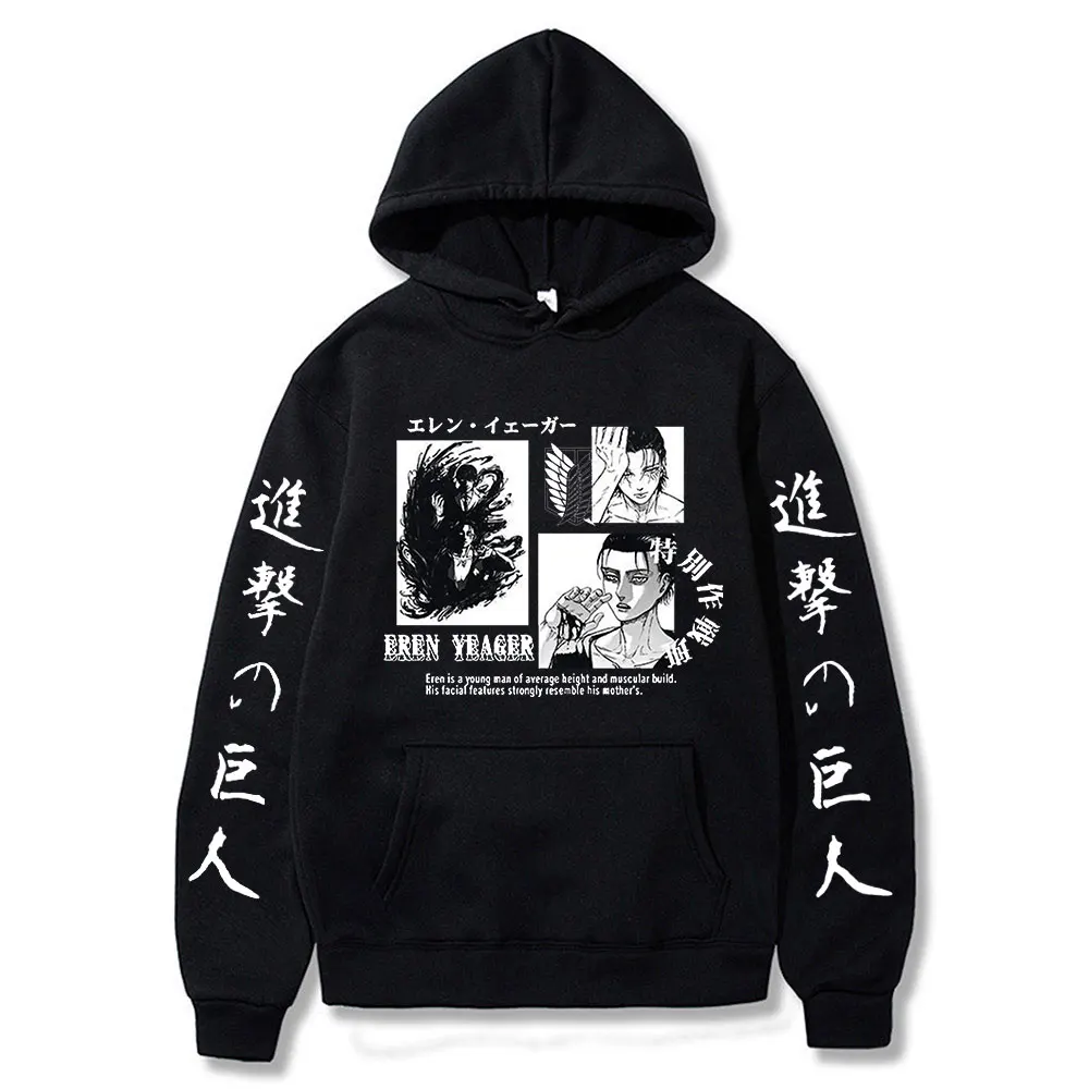 

Attack on Titan Hoodie Anime Eren Yeager Graphic Men Pullover Long Sleeve Loose Hip Hop Hooded Streetwear Harajuku Tops Unisex