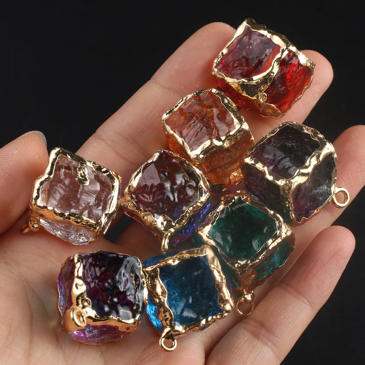 

10PCS Wholesale Artificial Crystal Colorful Square Irregular Pendant Jewelry Making DIY Necklace Earrings Accessories Gift