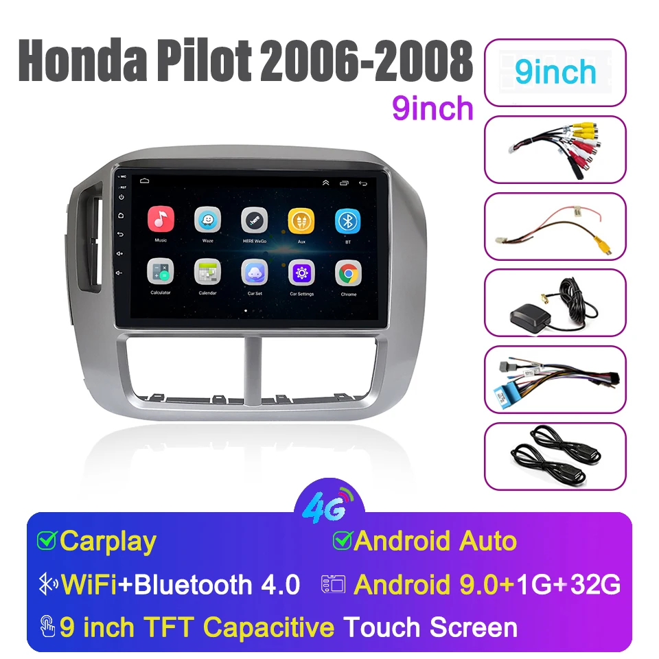 Автомагнитола Honda Pilot 2006-2008 с 9 дюймовым Carplay Android емкостным сенсорным экраном
