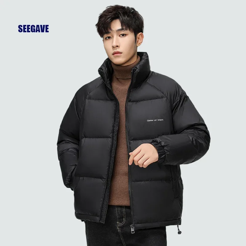 Мужской зимний укороченный пуховик свободная куртка-пуховик с