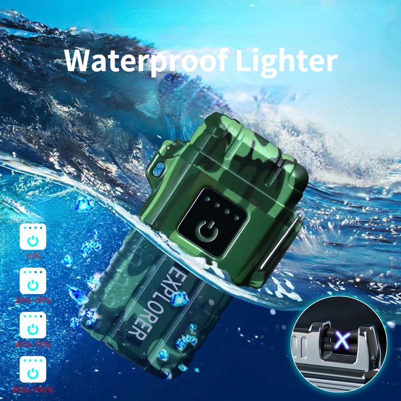 

Double Arc Camouflage Lighter New Outdoor Waterproof Portable Lighters Power Display Cigarette Lighter USB Charging Lighter