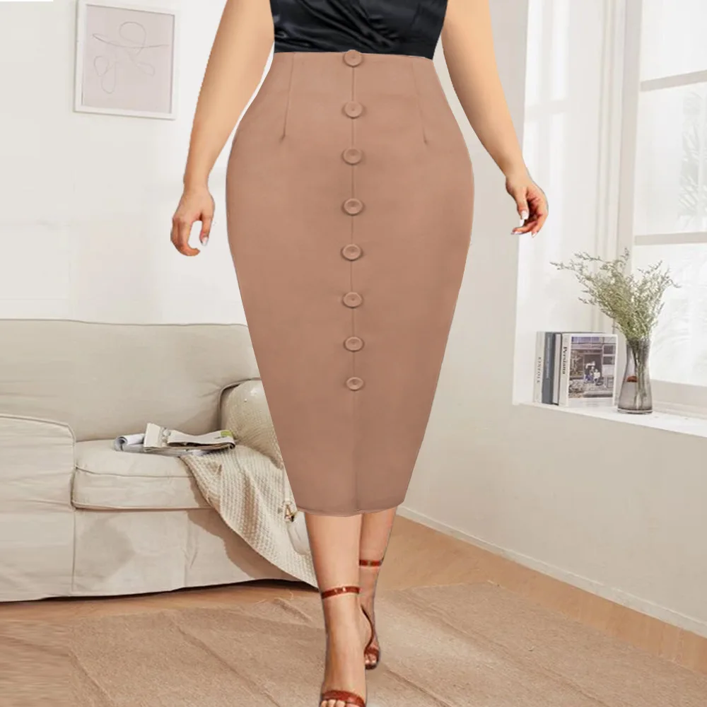 

Skirt High Waist Bag Hip Button Decoration Slim Fit Casual Versatile Office Ladies Bottoms Summer Spring 2022 New