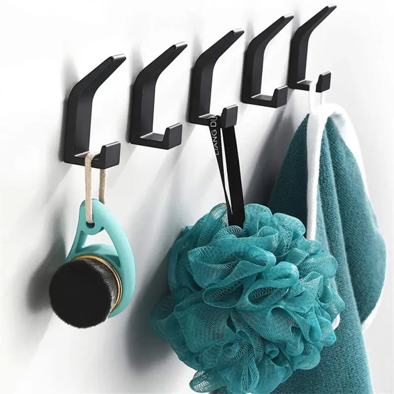 

Double Hook Black Towel Hook Clothes Coat Hook Bedroom Robe Hook Strong Waterproof Hooks Livingroom Bathroom Kitchen Accessories