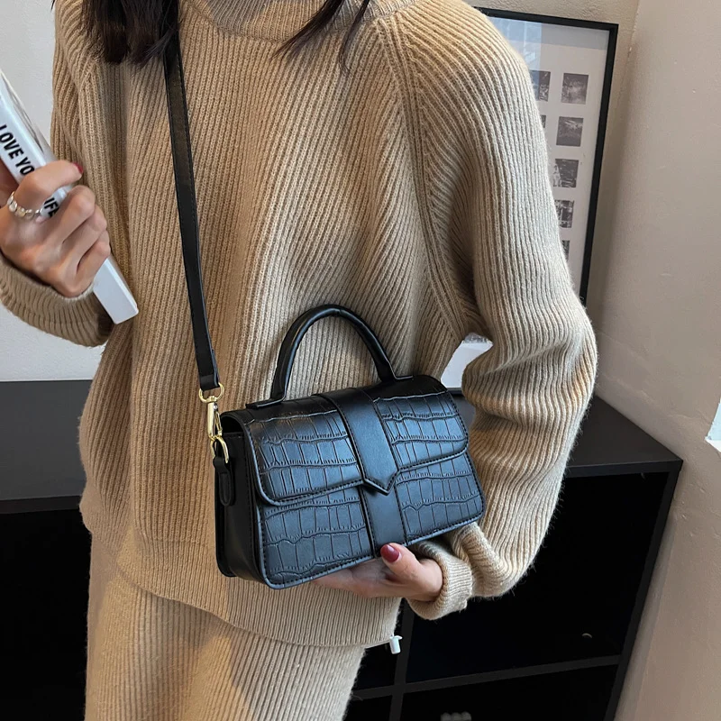 Women's PU Small Travel Underarm Crossbody Hand Bags Sewing Thread Stone Pattern Solid Color Shoulder Square Handbags for Women