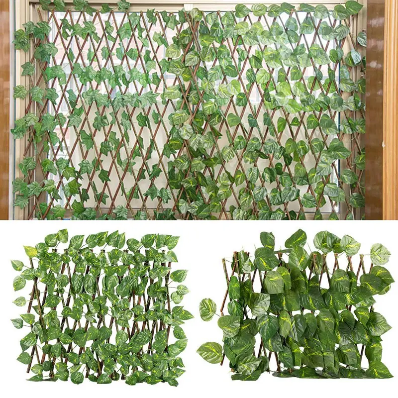 Artificial Retractable Garden Fence Wood Vines Privacy Fence Expandable Faux Ivy Climbing Plant Frame Garden Home Decorations