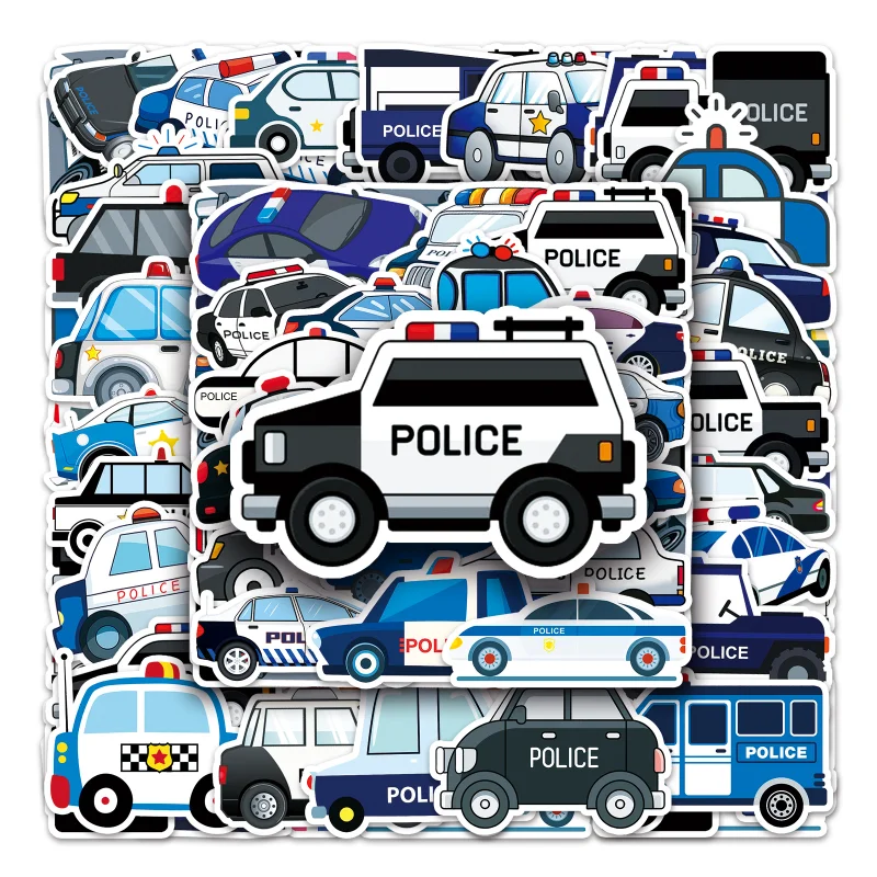 

10/25/50pcs Cartoon Police Car Stickers Graffiti for Kids Toy DIY Boys Girls Gift Teaching Learning Wall Decals Luggage Bike