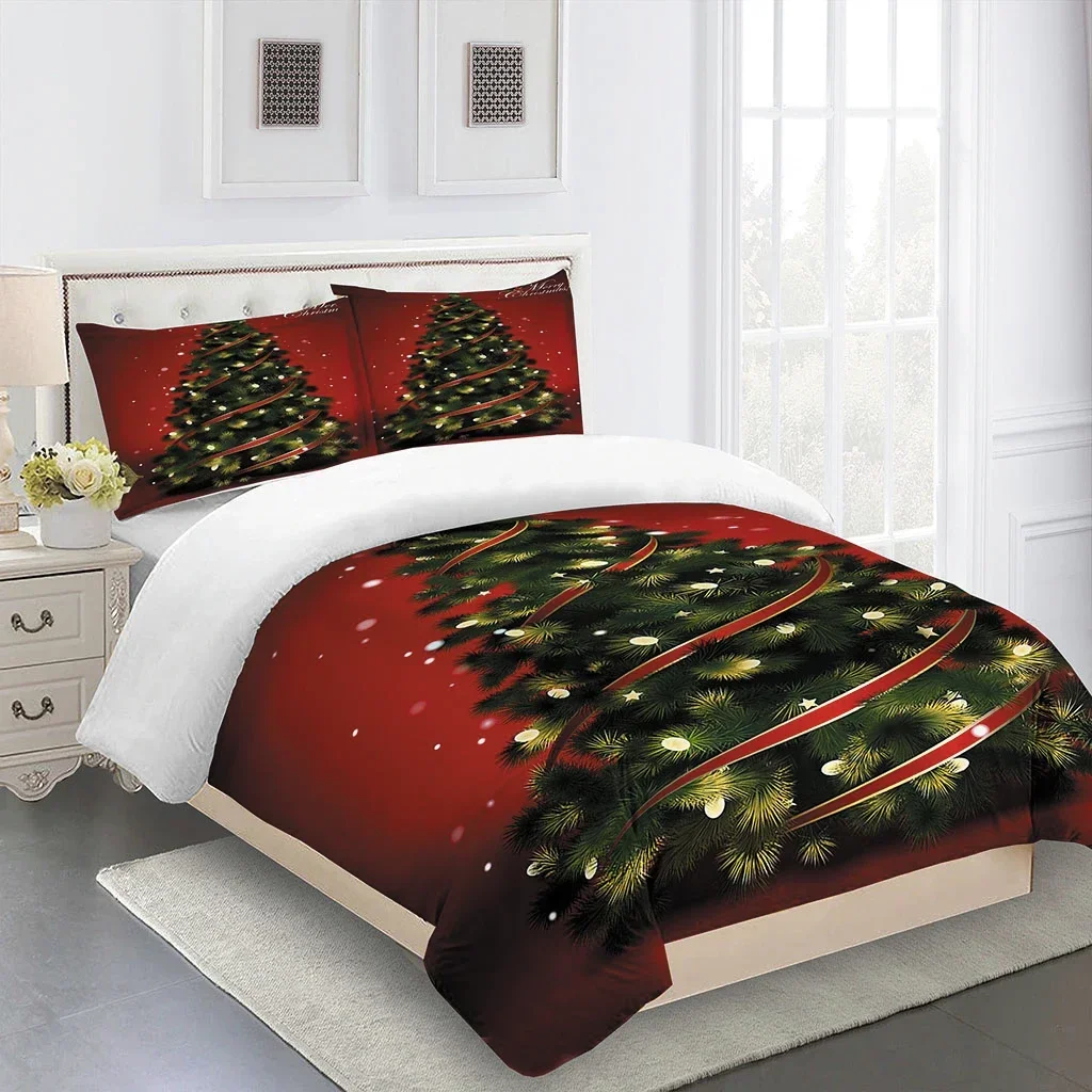 

Modern Red Merry Chirstmas Tree Duvet Cover Comforter Bed Linen Single 3d Kids Girl Boys Gift Bedding Set