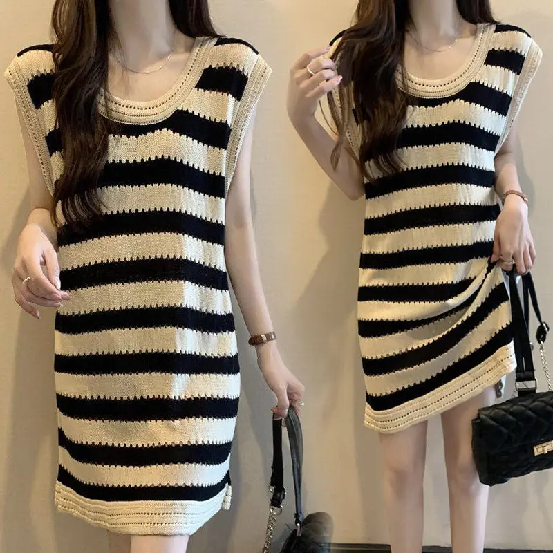 

Женское облегающее платье в полоску, Повседневное платье без рукавов в стиле кэжуал, обтягивающее платье в полоску, модель G05 на лето