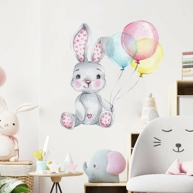 

Cartoon Painted Rabbit Balloon Wall Stickers kids Room Home Vinyl Mural Decals