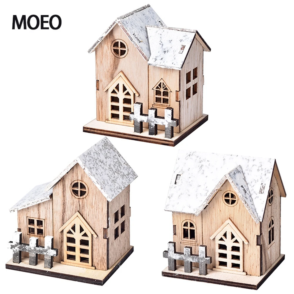 Christmas new style decoration luminous log cabin LED wooden Christmas small house Christmas table top ornaments