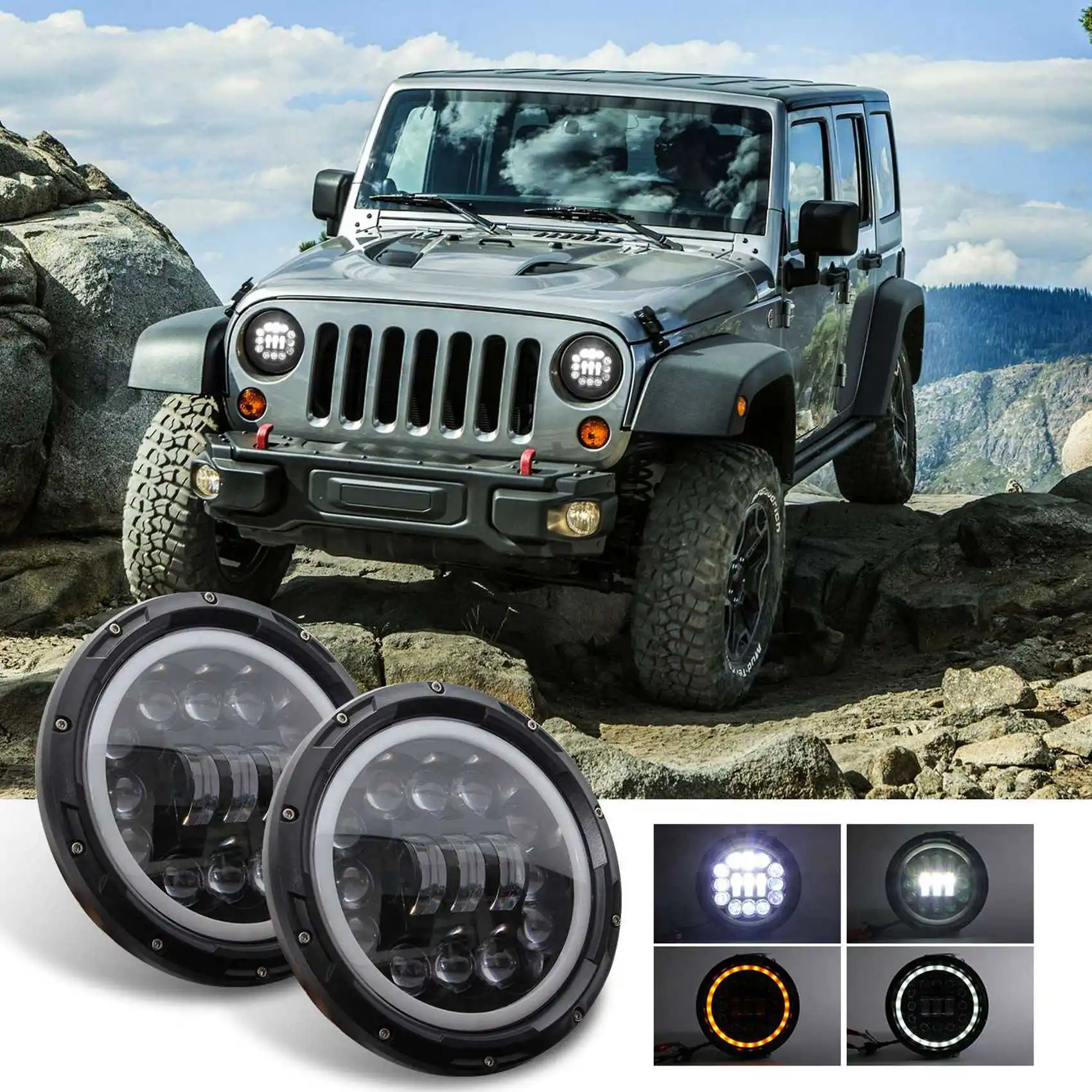 Фото 2X H4 400W 7-дюймовая светодиодная фара для Лада Нива Урбан 4X4 Самурай, для Джипа Вранглера, для бездорожья №2