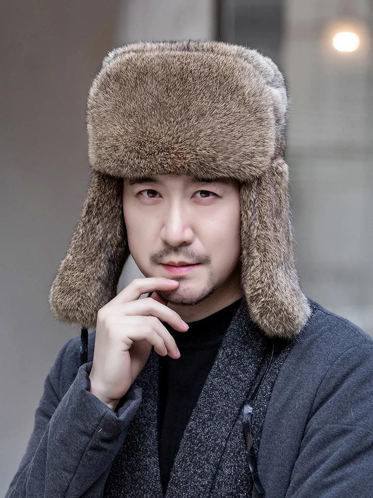 Модные шапки шапка из кроличьего меха Мужская зимняя шапка-бомбер 100%