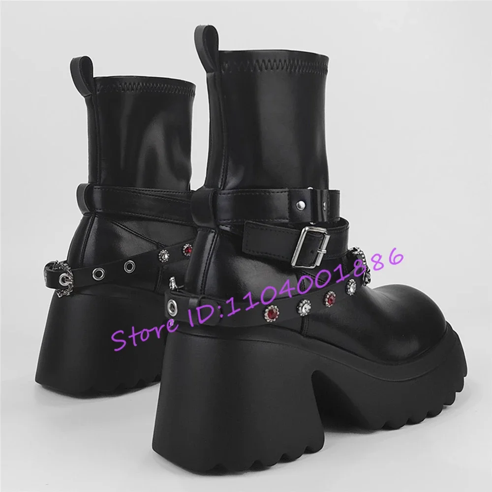 Короткие сапоги на платформе с круглым носком для женщин рыцарские в стиле панк