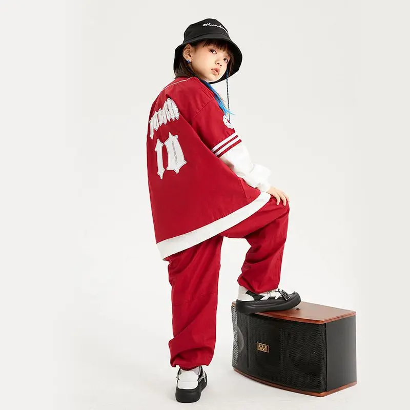 Детская уличная одежда для подростков в стиле хип-хоп красная рубашка топы