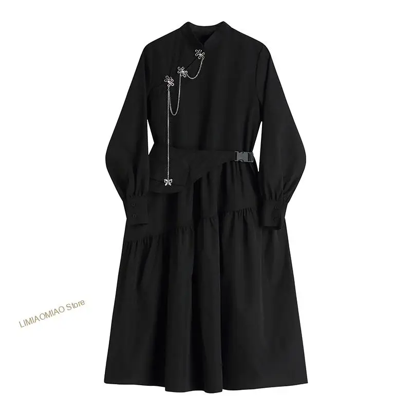 

Женское винтажное платье с длинным рукавом, черное ТРАПЕЦИЕВИДНОЕ ПЛАТЬЕ в готическом стиле, уличное платье в стиле Харадзюку, осень 2022
