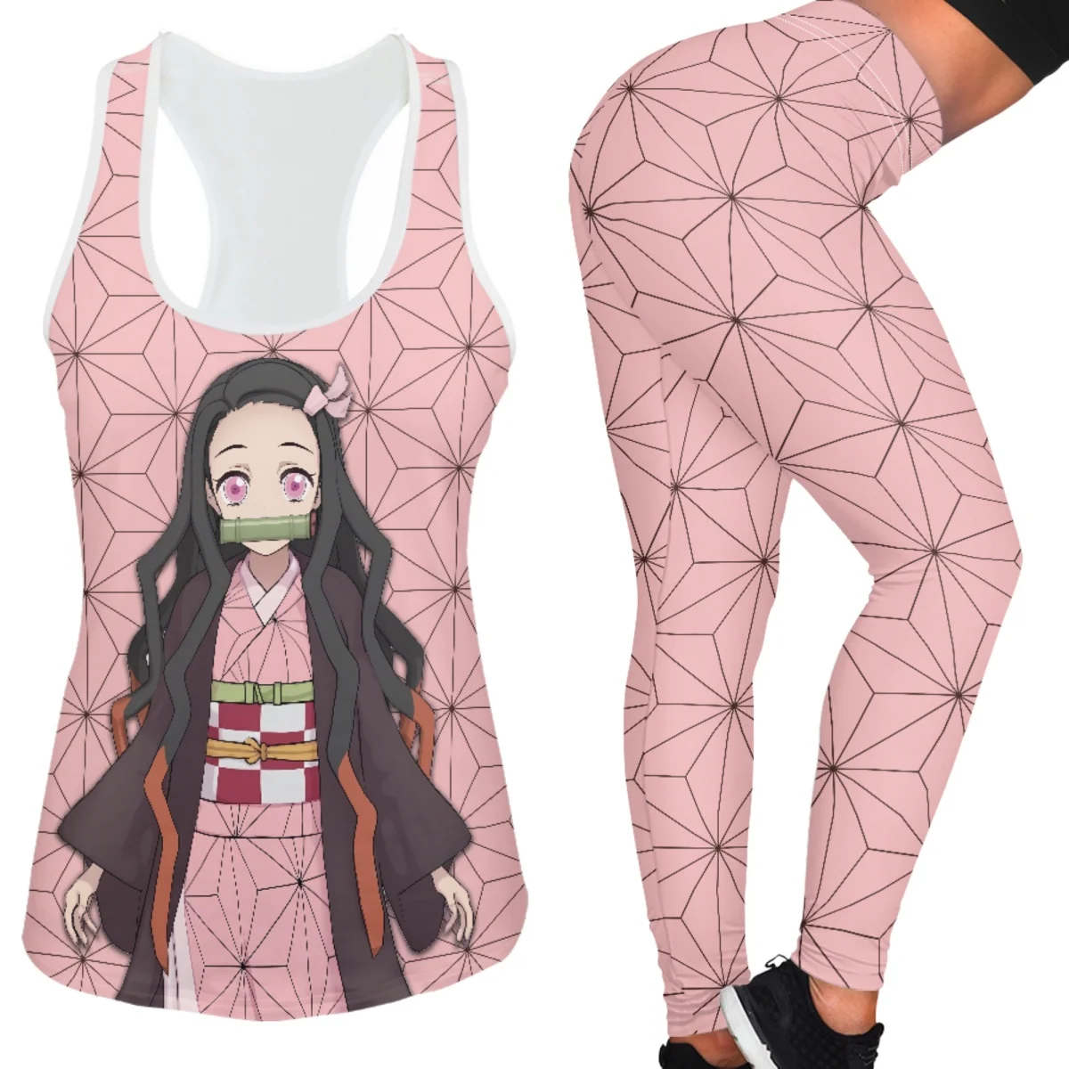 

Fashion かまど ねずこKamado Nezuko Pattern Athletic Vest Set Women's Athletic Running Yoga Pants Casual Clothing Sweatpants Gym Suit