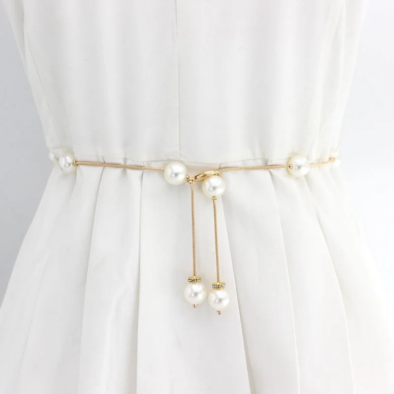 Ladies Decorative Thin Belt Pearl Waist Chain Korean Version Fashion Simple All-Match Dress Sexy Pendant