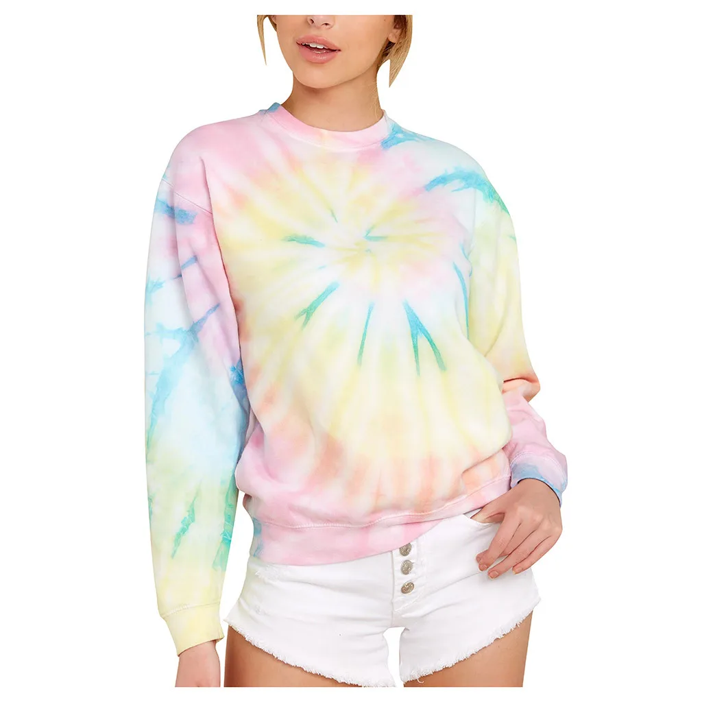 

ISHOWTIENDA New Fashion Women's Pullover Long Sleeve Printed Hoodie Tie-dye Sweatshirt Tops Blouse Sudadera Manga Larga 2022