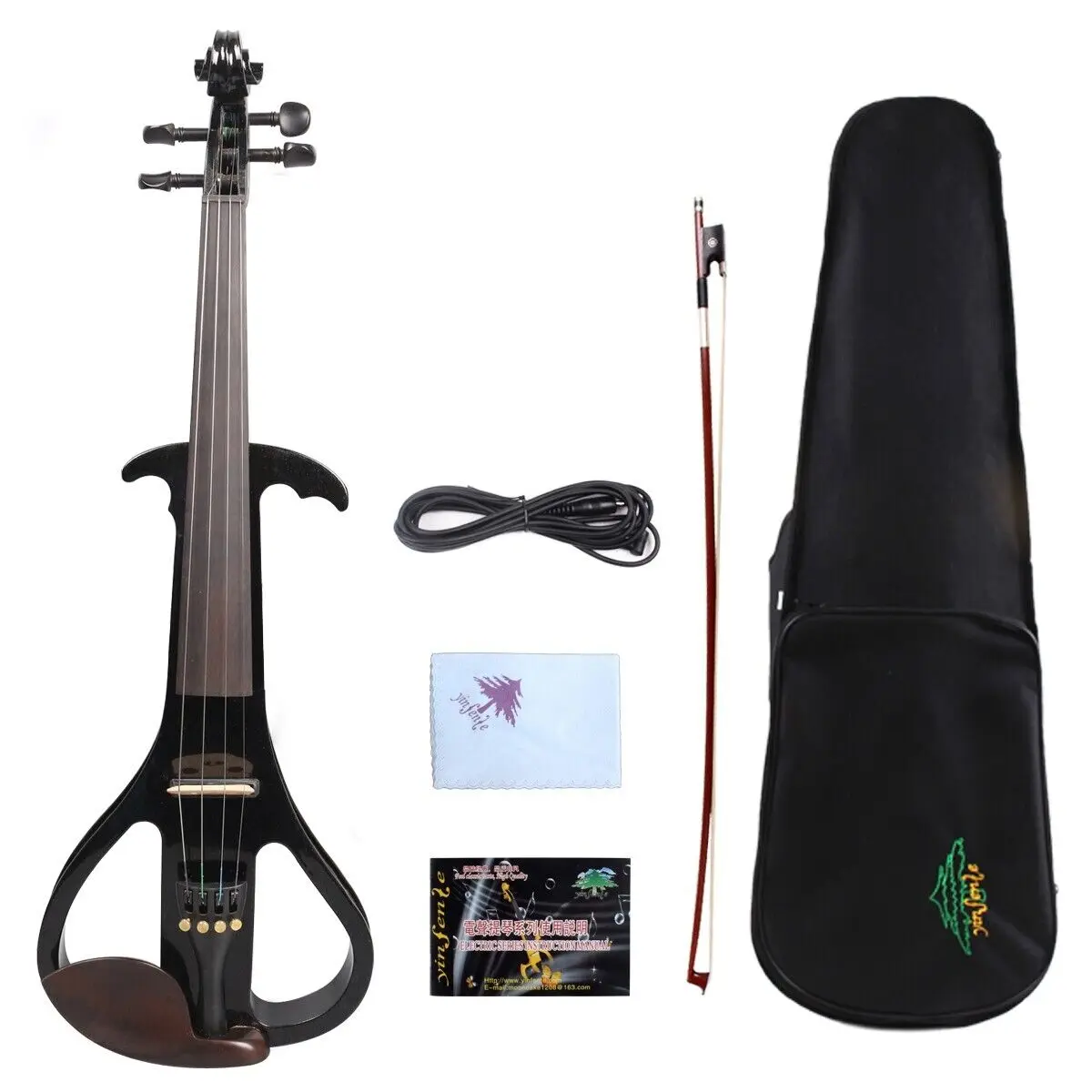 

Yinfente Black Electric Silent Violin 4/4 Solid wood Sweet Tone Free Case #EV3