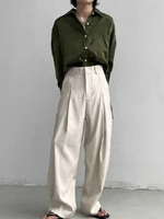 houzhou beige wide leg womens classic suit pants vintage elegant black trousers female casual high waist loose palazzo lady