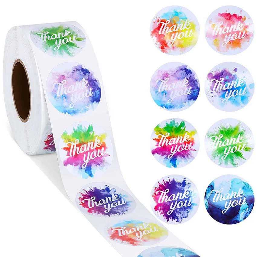

500 шт. акварельные наклейки Thank You, украшения ручной работы, маленькие деловые наклейки этикетки для упаковки, конвертов, почтовых отправлени...