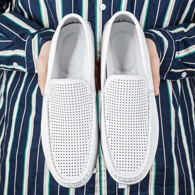 

Fashion Hollow Men's Loafers High Quality Leather Men Shoes Comfortable Breathable Men Outdoor Flats 2022 Summer Mocassin Shoes