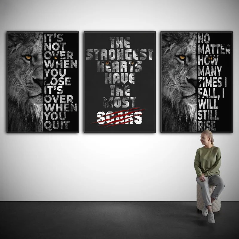 

Black White Lion Positive Inspirational Quotes Canvas Painting Wall Art Posters Prints Teen Living Home Decoration Modern