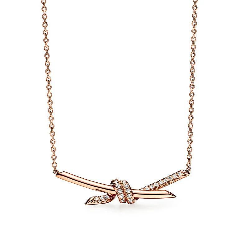 

925 Sterling Silver Necklace Ladies Knot Plating 18K Gold Inlaid Zircon Fashion Fine Jewelry Luxury Gift For women wholesale
