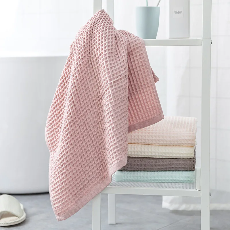 

70x140cm Cotton Face Towels Creative Honeycomb Waffle Solid Color bath Towel Super Absorbent Soft Household Washcloth