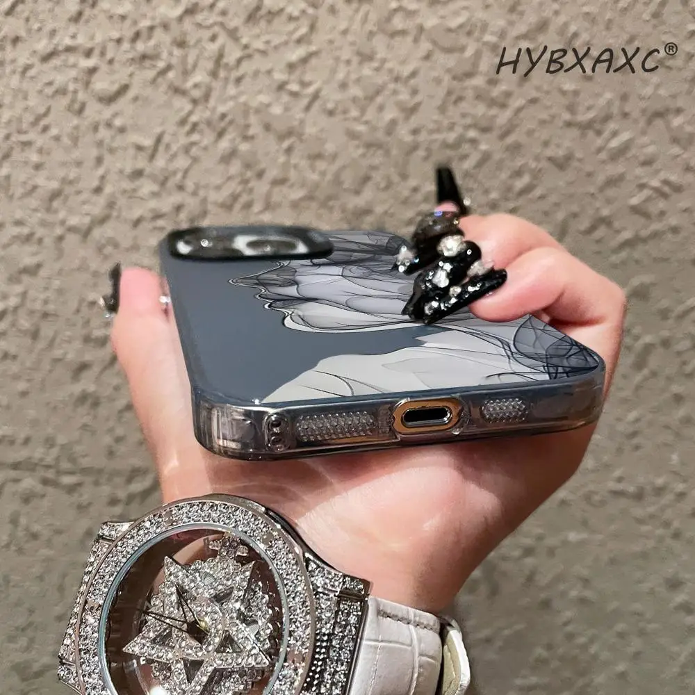 Фото Чехол для телефона HYBXAXC Black Ink Smoke с профилем женщины, серебристый, гладкий, для всех моделей iPhone, удобный захват, повседневный, эстетичный №3