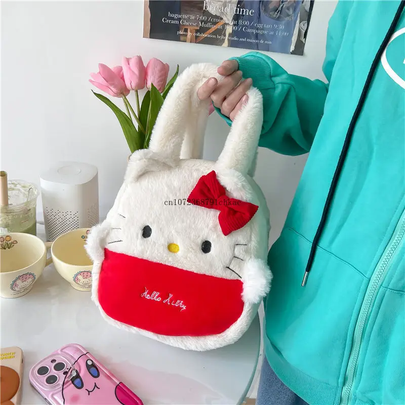 Hello Kitty Plush Hand-Carrying Bag Bag Lovely Soft Cute Japanese Hand Bag Cute Fashion Shoulder Bag Fashion bag  handbag