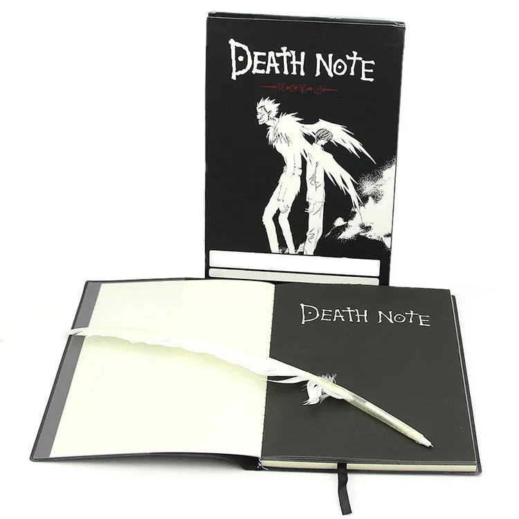 Купи Anime Death Note Notebook Set Leather Journal and Necklace Feather Pen School Writing Journal Death Note Pad for Gift Creative за 35 рублей в магазине AliExpress