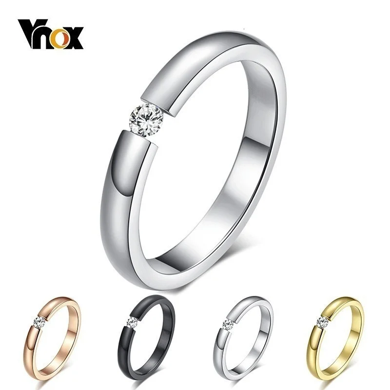 Фото Женское Обручальное Кольцо Vnox из нержавеющей стали с фианитом ААА, 3 мм №1