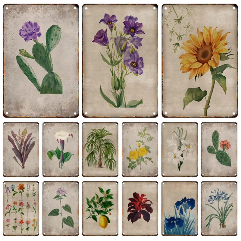 

Vintage Sunflower Plant Metal Sign Plaque Tin Painting Cactus Flower Poster Home Garden Patio Modern Wall Art Decor Mural Gift