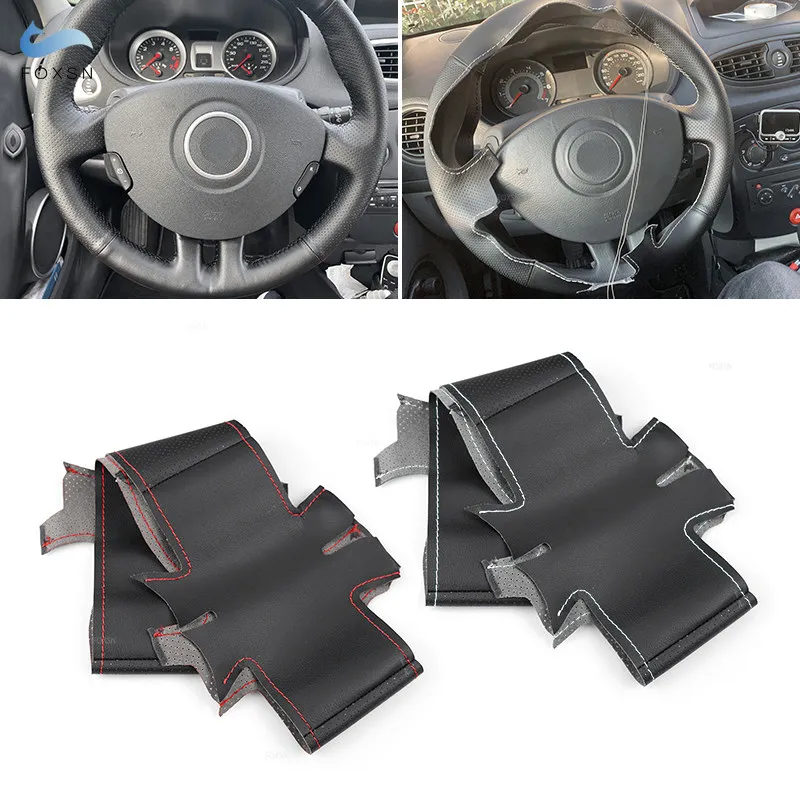 

Soft Perforated Leather Cover For Renault Clio 3 2005-2013 Clio 3 RS 2005-2013 Hand Sewing Steering Wheel Cover Protection Trim