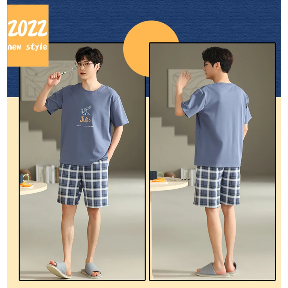 Casual Simple Men's Elastic Tracksuit Trendyol Print Sleepwear Plaid Pants Shorts 100% Cotton Pijamas Pajama Sets Pijama Hombre