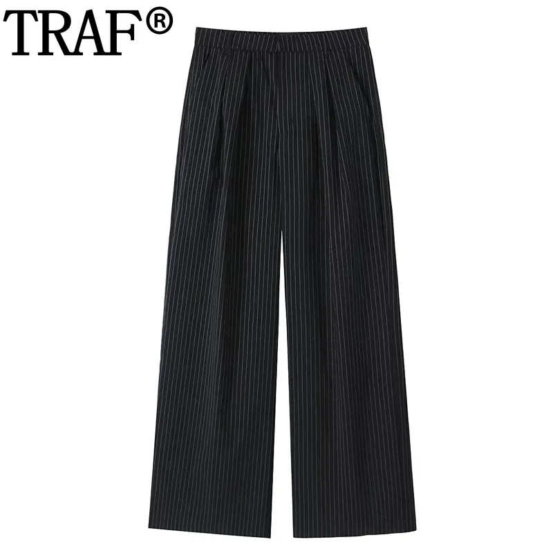 

Брюки TRAF женские полосатые с завышенной талией, повседневные плиссированные мешковатые штаны с широкими штанинами, лето 2023